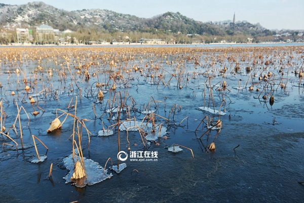 杭州西湖结冰，冬日奇景展现